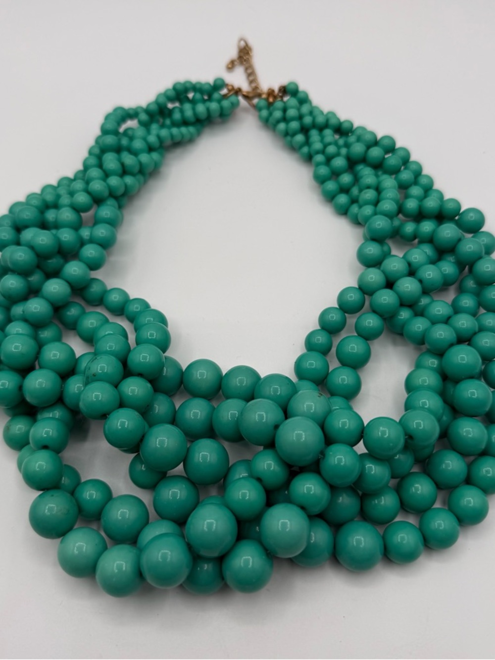 Chunky Turquoise Beaded Multi Strand Statement Necklace Gold Tone Clasp